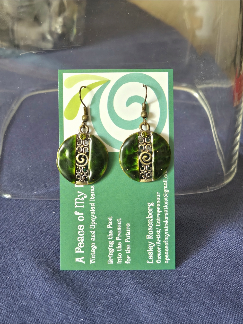 Vintage Turkish Green Drop Earrings with Ornate Cut Out